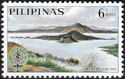 1962 Fight against Malaria  - Volcano in Lake Taal and Malaria Eradication Emblem