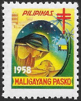 1958 Christmas Seal with image of Mary and Baby Jesus