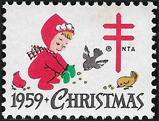 1959 U.S. Christmas Seal girl with small animals