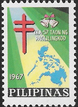 1967 Christmas seal featuring the Philippine Islands and Christmas bells