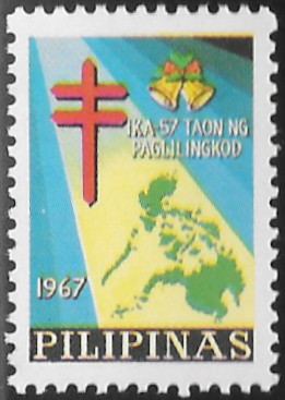 1967 Christmas seal featuring the Philippine Islands and Christmas bells