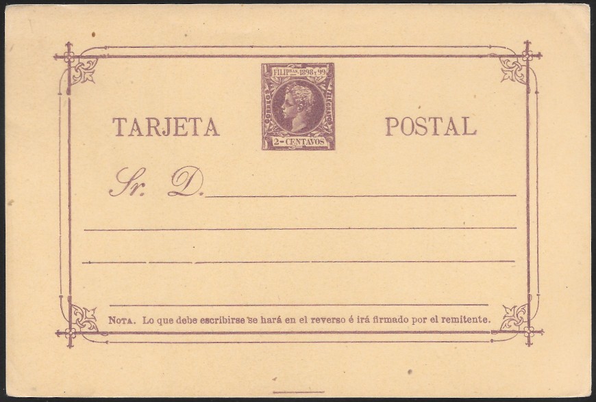1898 - Alfonso XIII - 2 centavos Philippine Postcard