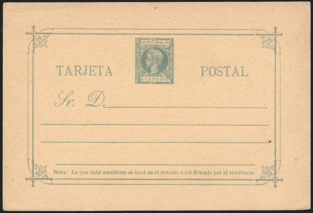 1898 - Alfonso XIII Double - 1 centavo Philippine Postcard