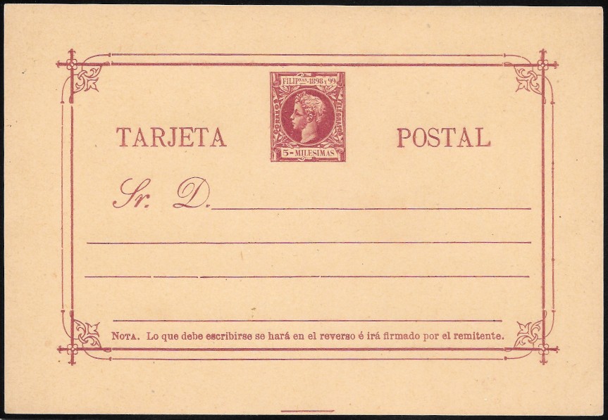 1898 - Alfonso XIII - 5 Milesimas Philippine Postcard