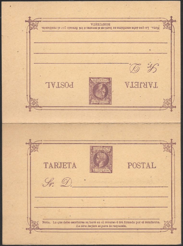 1898 - Alfonso XIII Double - 2 centavo Philippine Postal Card